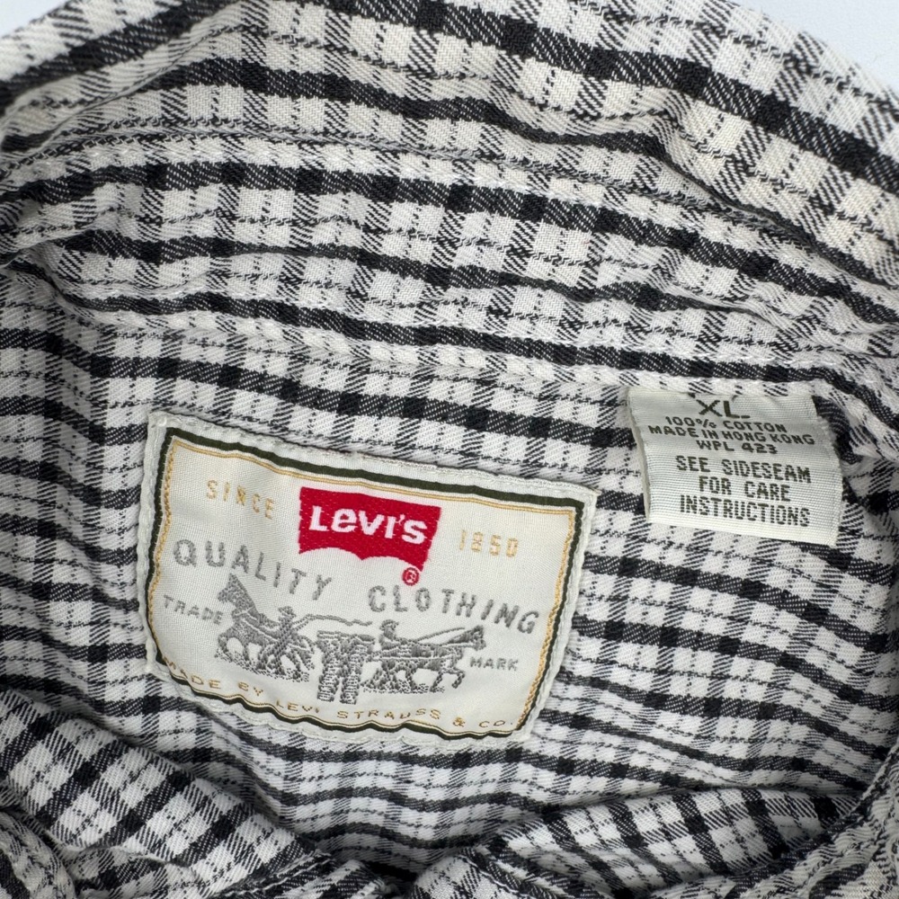 Levis Mens XL Long Sleeve Button Down Shirt Black White Check Plaid 100% Cotton - Picture 2 of 4